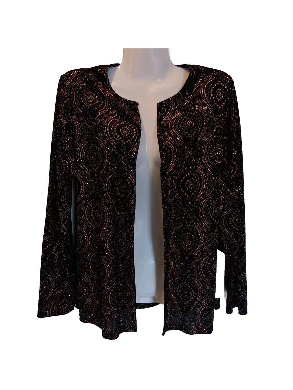 Onyx Womens Black Gold  Shimmer Swirl Embellished Jacket Size M